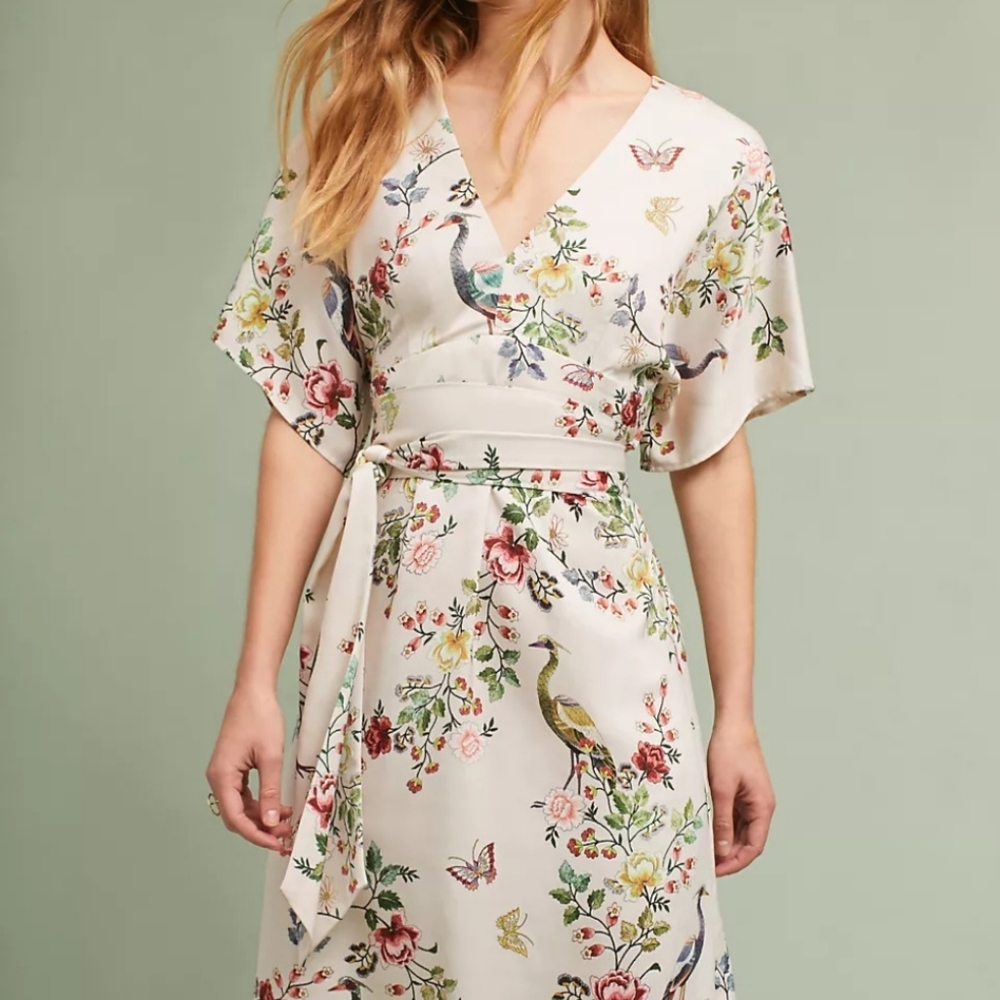 Anthropologie dRA Los Angeles Avian Floral Kimono Midi Dress, Sz 10